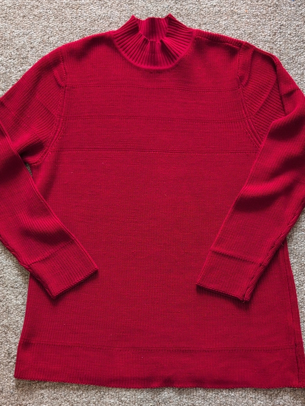 Silk Red Mock Neck Ribbed Pullover - Picture 5 of 5